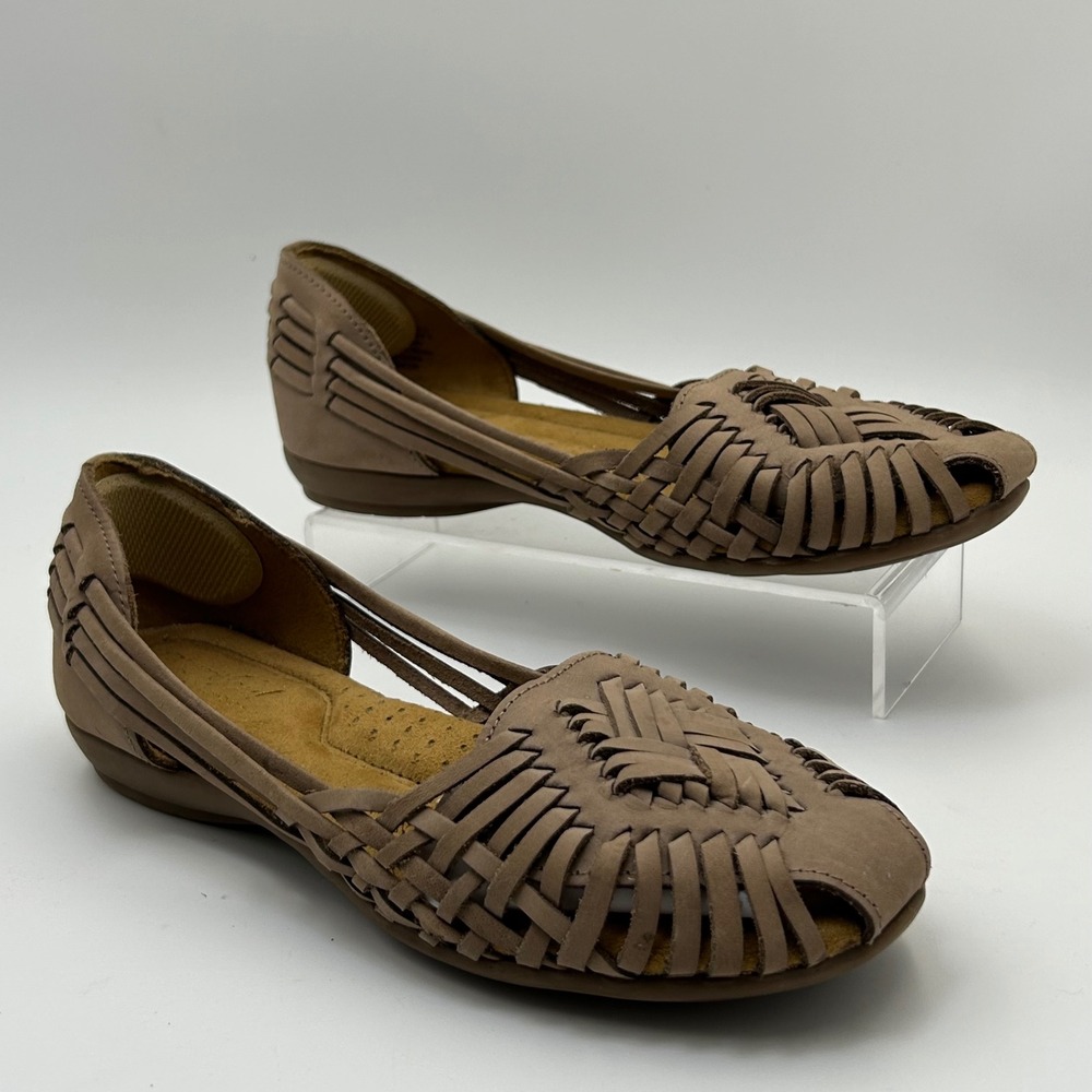 Natural Soul Huarache Shoes Women Slip Leather Flat 7.5M Cushioned Insole Boho